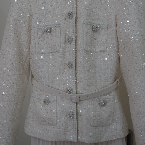 Self-Portrait CREAM SEQUIN BOUCLE TAILORED MINI DRESS - Picture 5 of 10